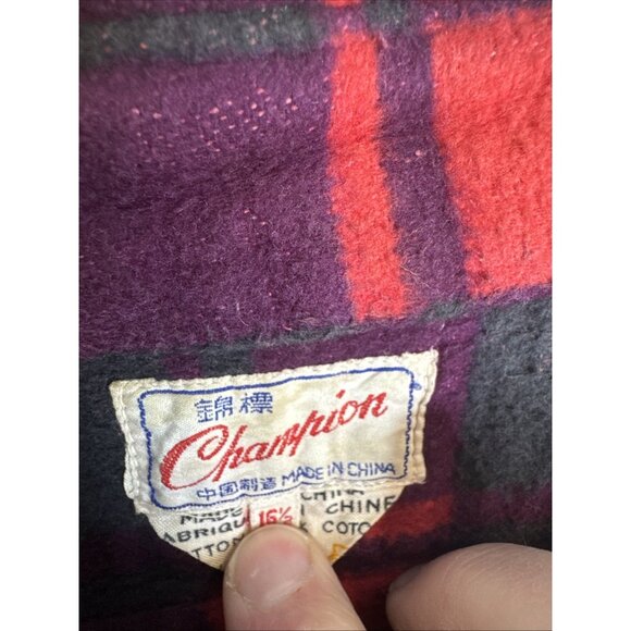 1960s Champion Tientsin Red Plaid Flannel Shirt Men’s 16.5 Vintage Workwear - Picture 4 of 7